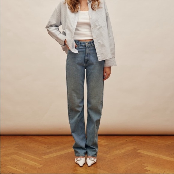 Djerf Avenue Denim - Djerf Avenue Relaxed High Rise Straight Leg Jeans Sz 24